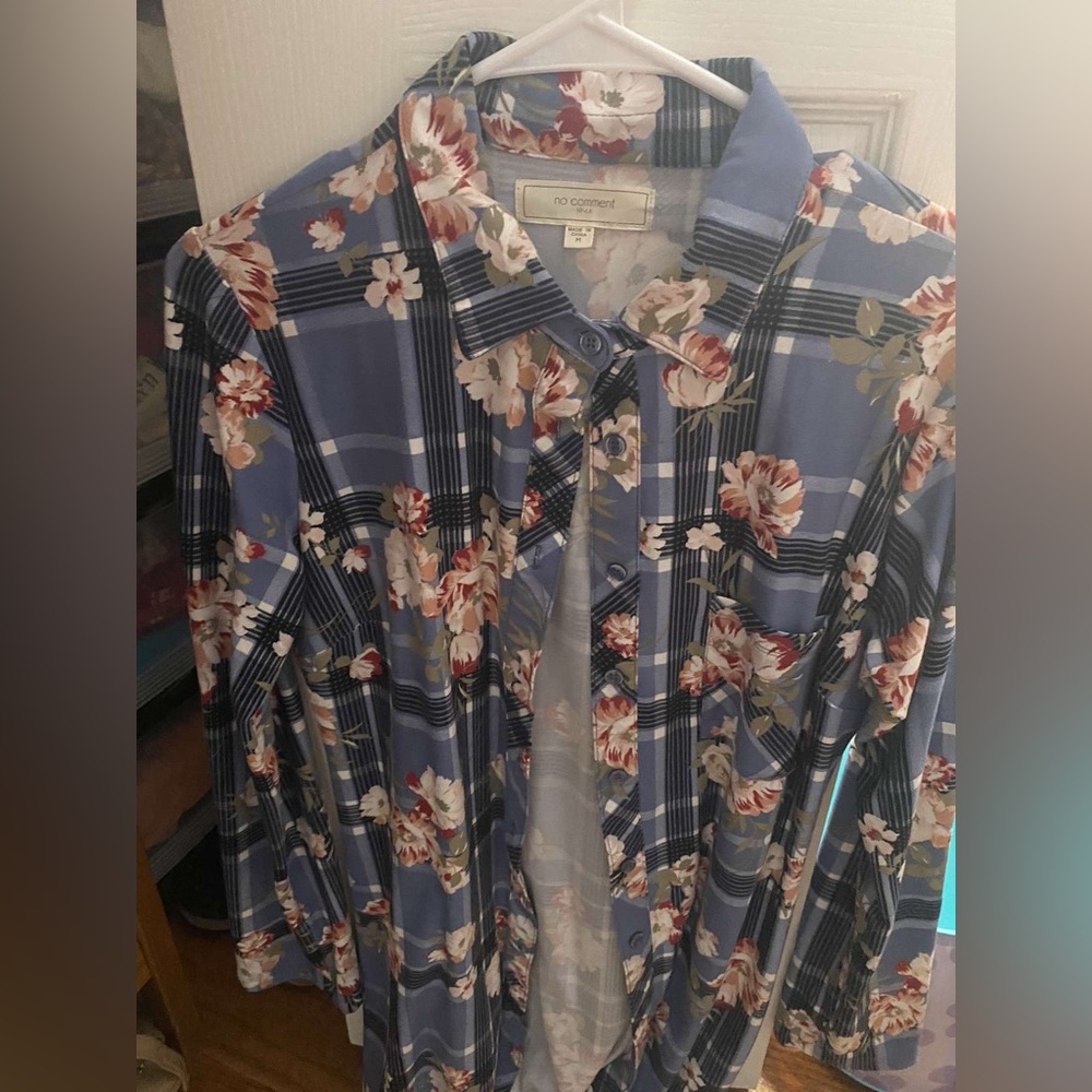 Short blue floral button up dress